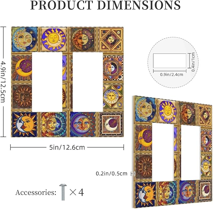 Mexican Talavera Tiles Star Pattern Celestials Theme Print Decorative Outlet Covers 2 Gang Double GFCI Rocker Electrical Wall Panels Light Switch Cover Plate for Kitchen Home Decor