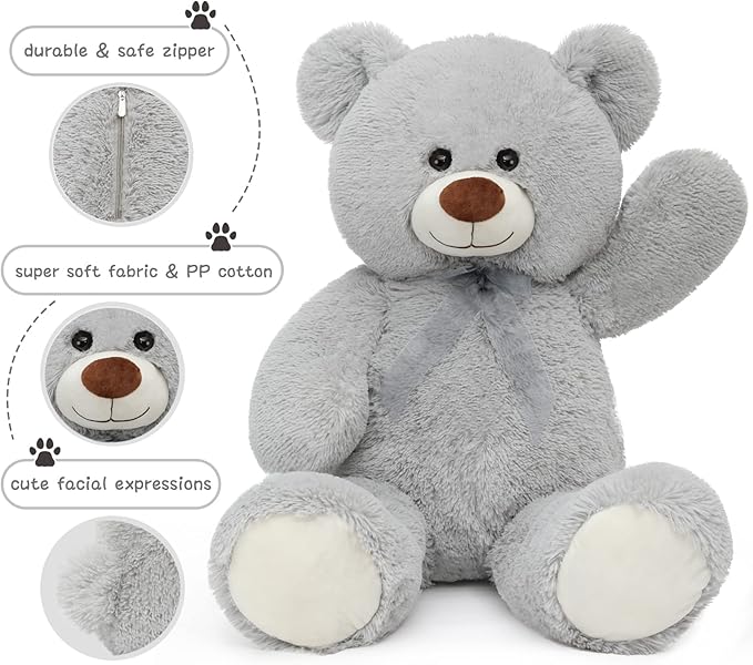 Toys Studio Giant Teddy Bear Stuffed Animal 36 inch Plush Bear Toy for Girlfriend Girls Kids Gifts Chrsitmas Valentine's Day Birthday Baby Shower Decorations, Grey