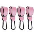 4 Pcs Leather Stroller Hook, Mommy Stroller Clip, Stroller Accessories Organizer Hook, Metal Hook for Strollers/Walkers/Mobility Scooter/Wheelchair/Rollator(Pink)