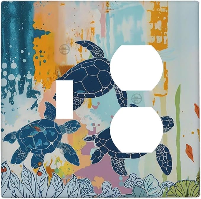 Wallplates Colorful Ocean Sea Turtle Marine Life 1 Toggle 1 Duplex Switch Plate Electrical GFCI Faceplate Decorative Light Switch Covers for Kids room Bedroom Decor