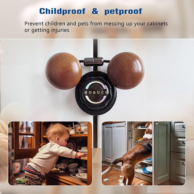 5 Pack Cabinet Locks Baby Proofing For Knobs & Handles, Length Adjustable Child Safety Locks, Easy to Use Safety Child Locks No Drill No Screws No Adhesive No Magnets No Tools. (Black)