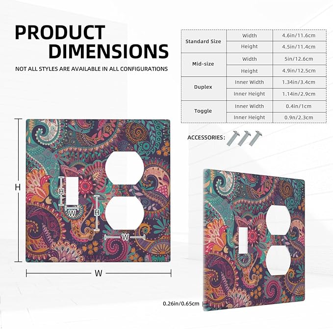 Mandala Boho Paisley Purple Floral Colorful Flower Wallplates 1 Toggle 1 Duplex Switch Plate Electrical GFCI Faceplate Decorative Light Switch Covers for Home Bedroom Decor