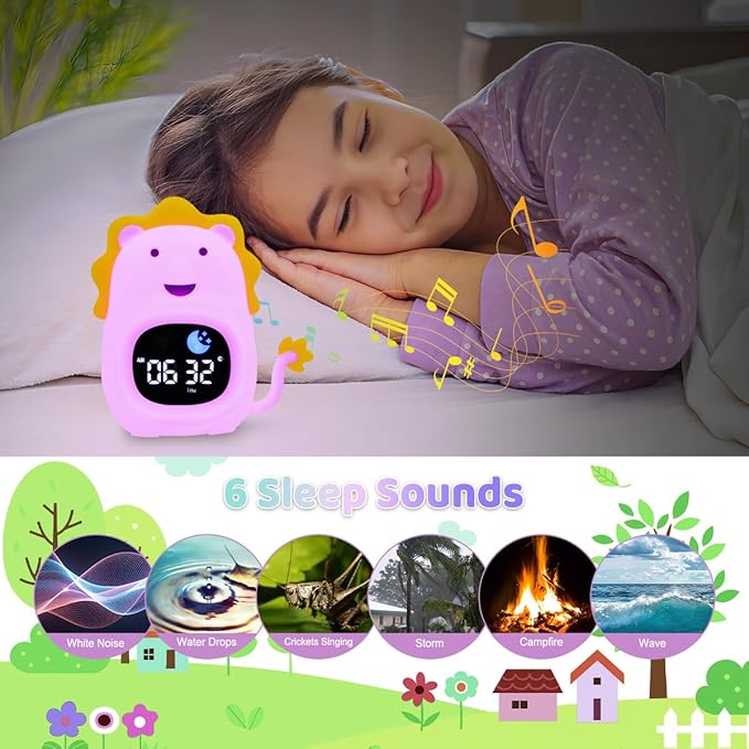 Alarm Clocks for Kids Toddler Alarm Clock Silicone Night Light with 6 White Noise Sound Machine Rechargeable Soft Sleep Training Alarm with 8 Colors Night Light Perfect Clock Gift for Kids Boys Girls