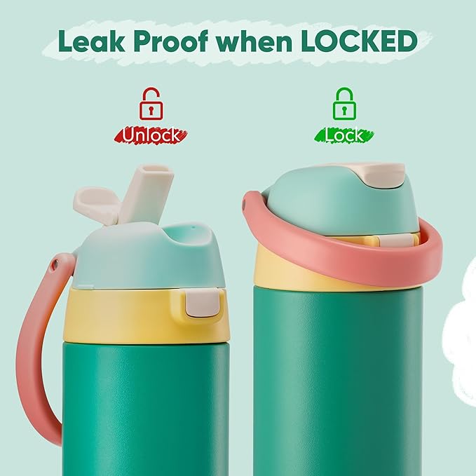 12 oz Water Bottle Insulated, 304 Stainless Steel Insulated Kids Water Bottle with Straw, 2-in-1 Lid Toddler Cups for School Boys Girls, BPA-Free, Leak-Proof, Great for Sport, Travel, Gift, Forest