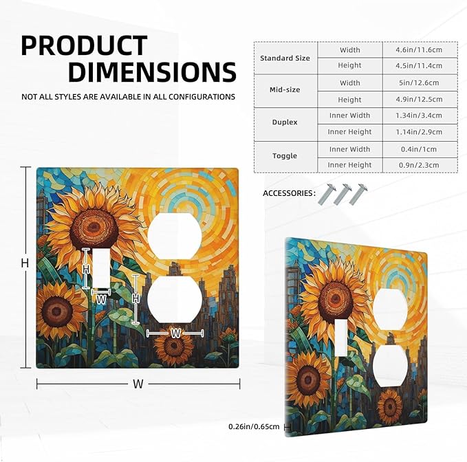 Abstract Sunflower Graffiti Floral Paint Art Flower Wallplates 1 Toggle 1 Duplex Electrical Gfci Faceplate Decorative Light Switch Covers Switch Plate for Bedroom Living Room Decor