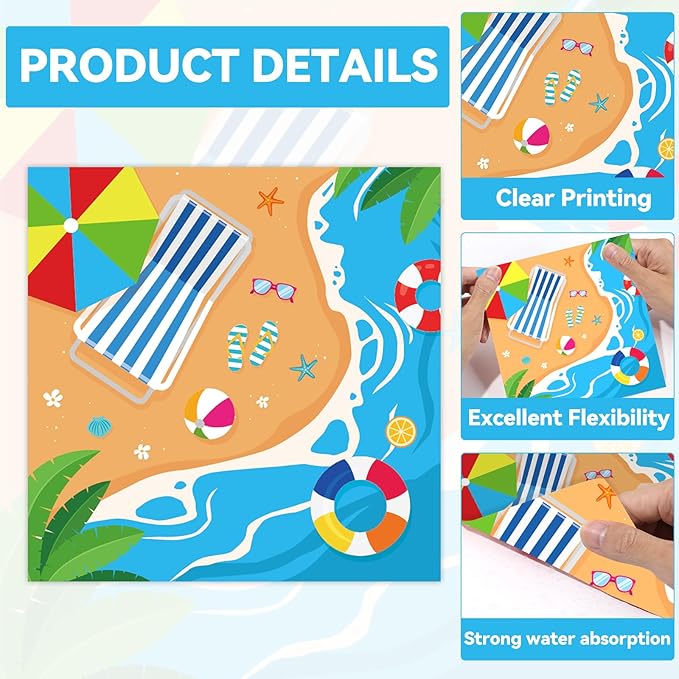 Qyeahkj 48Pcs Summer Beach Paper Plates and Napkins, Hawaiian Beach Theme Party Decorations, Hawaiian Pool Party Supplies, Summer Platters Disposable Tableware for Baby Shower Boys Girls Serves 24