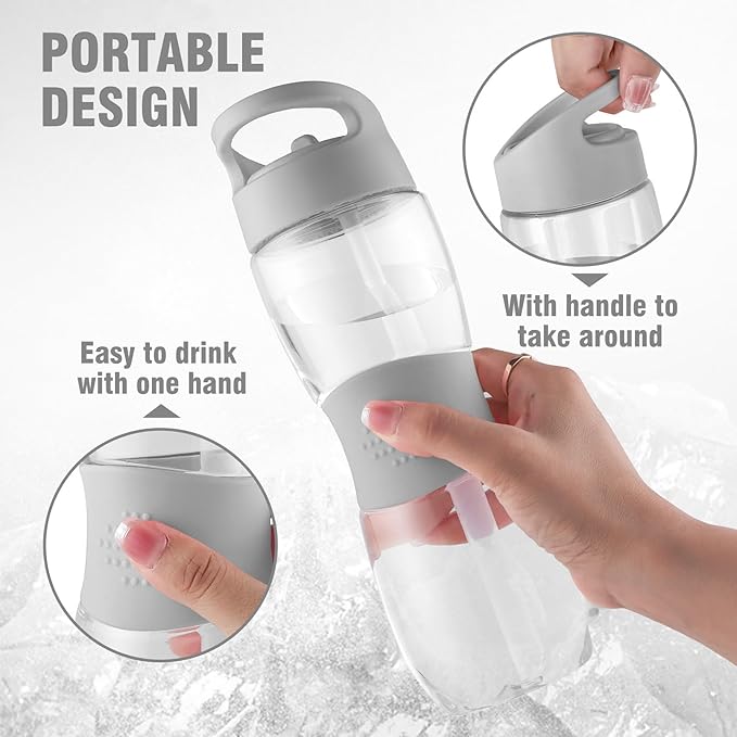 Sivaphe Clear Water Bottle with Straw 18 oz Portable Tritan Transparent Sports Drinking Bottle for School Girls Boys Grey