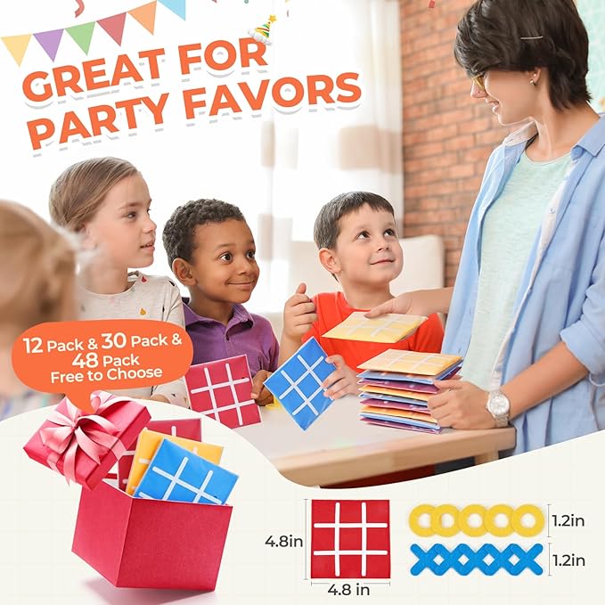 JoyCat 48 Pack Tic Tac Toe Party Favors for Kids, Felt Travel Board Games with Storage Pouch, Classroom Prizes, Goodie Bag Stuffers, Birthday Gifts for Students(Classic)