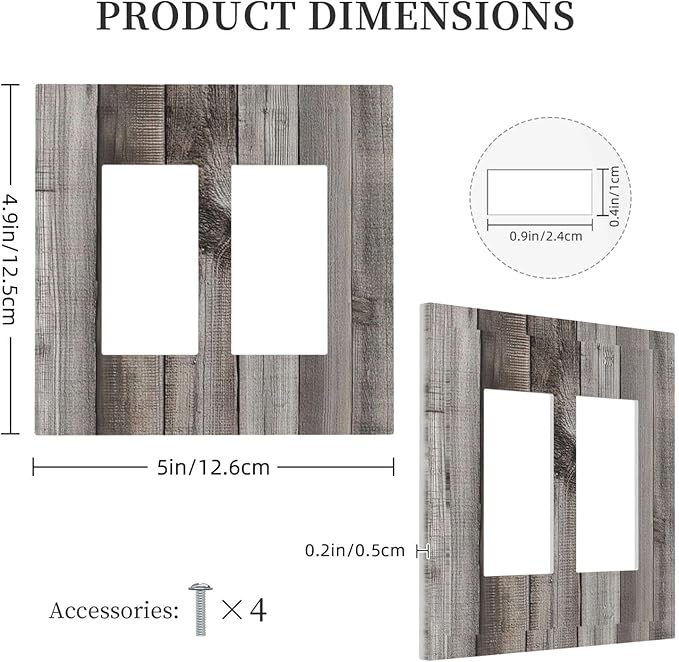 Decorative Outlet Covers Vintage Brown Gray Wood Texture 2 Gang Double Gfci Rocker Electrical Wall Panels Light Switch Cover Plate For Farmhouse Cabin Decor