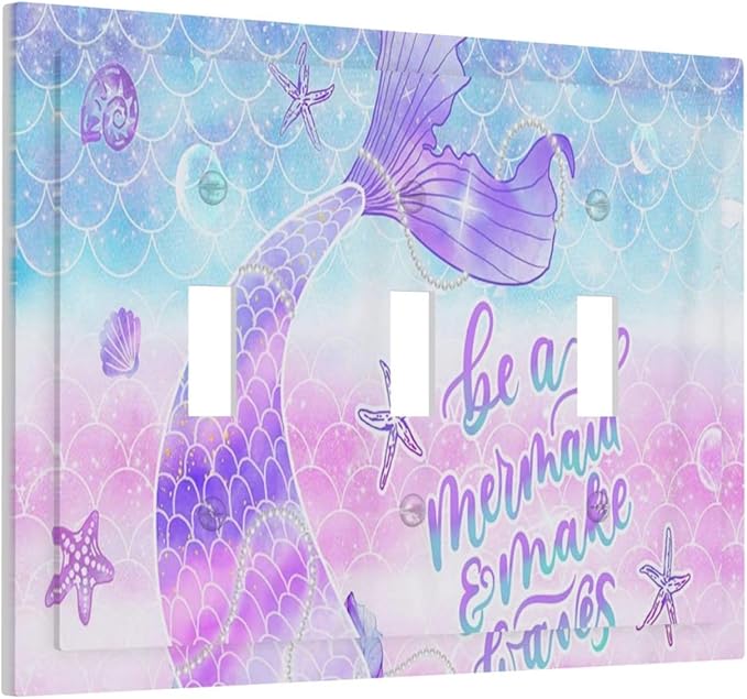 Purple Mermaid Tail Scales 3 Gang Light Switch Cover Decorative Triple Toggle Wall Plate Electrical Faceplate Switch Plug Face Plate