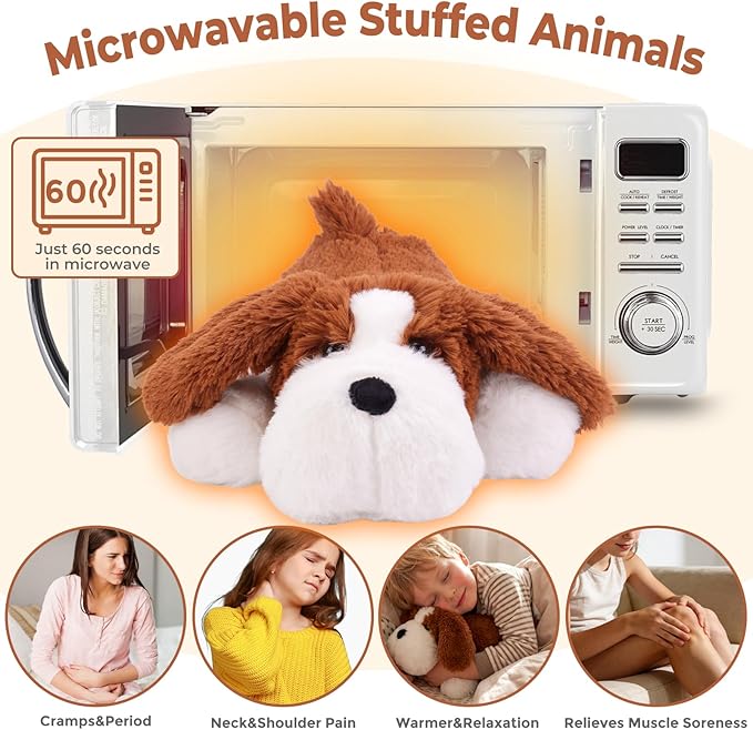 Dog Microwavable Weighted Stuffed Animals for Kids,Heating Pad Animal for Period Cramps&Pain Relief&Warm Comfort, Lavender Scented Heatable&Coolable Dog Cute Plush Toy for Girls Adults