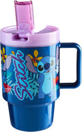 Get Trend Disney Stitch Kids Water Bottle with Straw 16.9 oz BPA Free Plastic Leakproof Cup with Lid Handle Reusable Drinking Tumbler Gifts for Kids (Blue Stitch)
