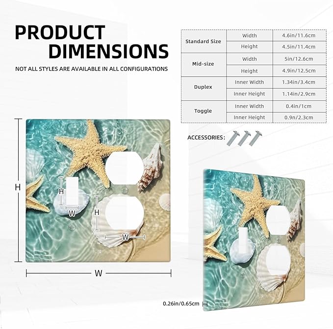 Wallplates Beach Starfish Ocean Conch Cameo Shell 1 Toggle 1 Duplex Switch Plate Electrical Gfci Faceplate Decorative Light Switch Covers For Decor Kids Room Decor