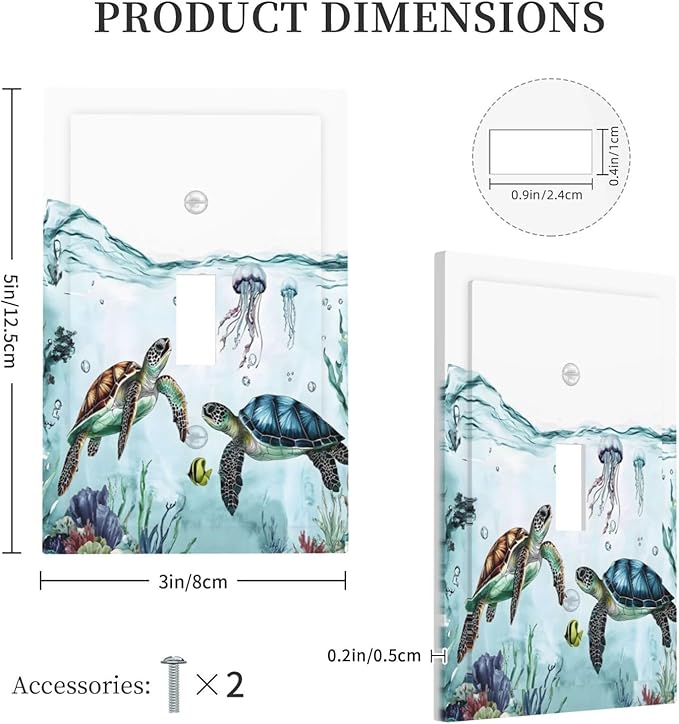 Sea Turtles Sea Coral Seaweed Ocean Jellyfish Decorative Light Switch Cover 1 Gang Single Toggle Device Electrical Faceplate Switchplates Decorator Outlet Wall Plate for Kids Room Bathroom Decor