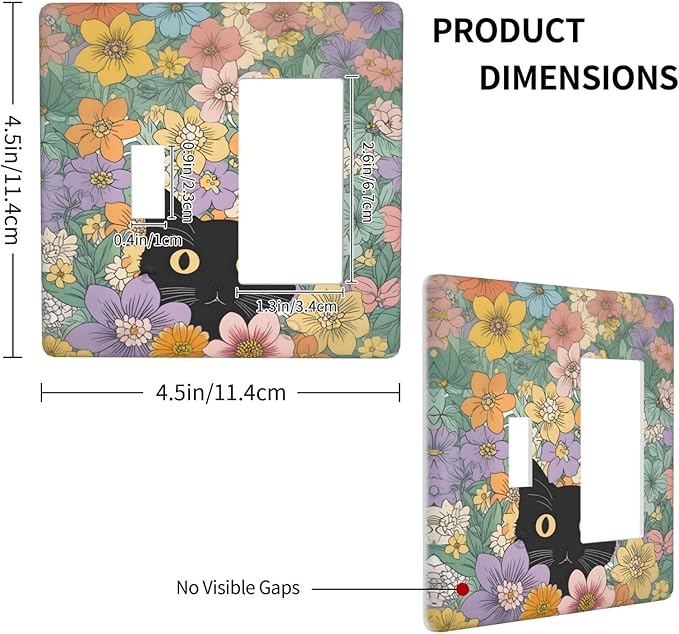 Outlet Covers Funny Cute Cartoon Cat Floral Colorful Flower 1 Toggle 1 Rocker Combination Decorative Wall Plate Electrical Switch Plates Light Switch Cover Plate For Kids Room Nursery
