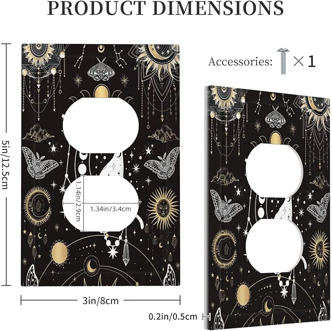 White Cat Tarot Moon Phases Moth Celestial Gothic Outlet Covers 1 Gang Duplex Light Switch Cover Decorative Switch Plates Electrical Receptacle Faceplate Wall Plate for Kids Room Bedroom Decor