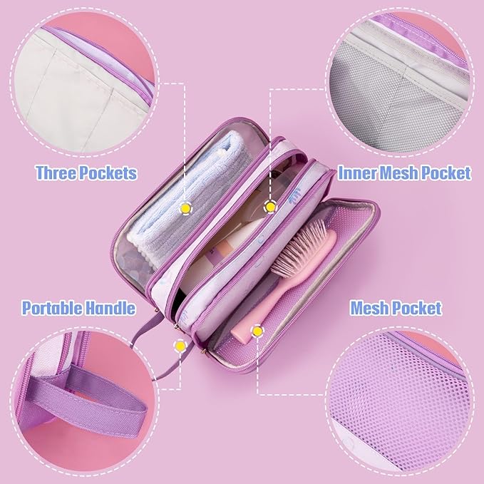 Mermaid Toiletry Bag - Kids Toiletry Bag for Girls Christmas Birthday Gift Camping Travel Toiletry Case Toiletries Makeup Cosmetic Pouch Pink Water-resistant Wash Bag Dopp Kit with Mesh Pocket