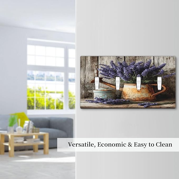 Rustic Flowers Lavender Purple Floral Oil Painting Light Switch Covers Quad Toggle Electrical Faceplate 4 Gang Wall Plate Decorative Switch Plates Cover for Farmhouse Bedroom Decor