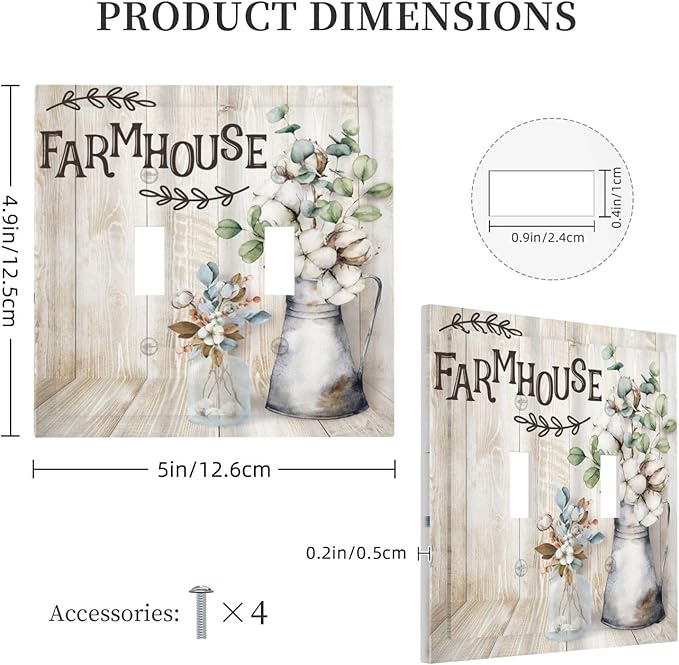 Decorative Switch Plate Covers Farmhouse Floral Cotton 2 Gang Double Toggle Light Switch Cover Rustic Country Flower Electric Wall Plate Dual Device Electrical Faceplate for Country Bedroom