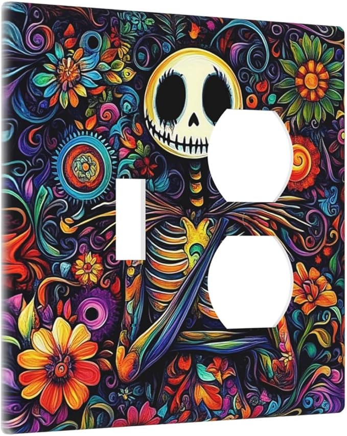Wallplates Colorful Flowers Abstract Skull 1 Toggle 1 Duplex Switch Plate Electrical Gfci Faceplate Decorative Light Switch Covers For Home Living Room Decor