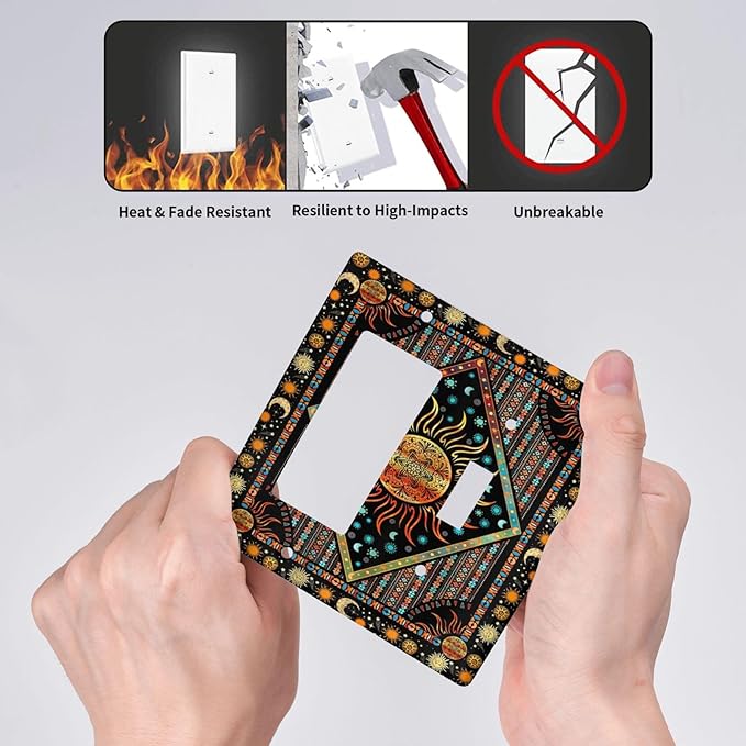 Light Switch Cover Boho Burning Sun Hippie Retro Bohemian Gypsy 2 Gang Toggle Rocker Combo Wall Plates Decorative Switch Plates and Outlet Covers Receptacle Cover for Bathroom Home Decor
