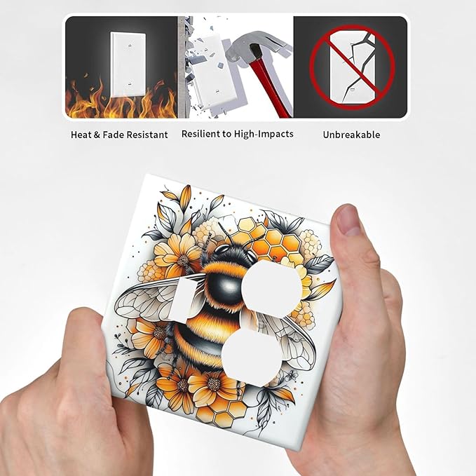 Wallplates Bee Honeycomb Flowers Plant Leaves 1 Toggle 1 Duplex Switch Plate Electrical Gfci Faceplate Decorative Light Switch Covers For Nursery Kids Room Decor