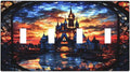 Medieval Fantasy Castle Magic Academy Light Switch Covers Quad Toggle Electrical Faceplate 4 Gang Wall Plate Decorative Switch Plates Cover for Kids Room Bedroom Decor
