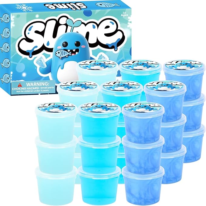 24 Pack Blue Slimes, Mini Glow in the Dark & Galaxy Bulk Slime, Easter Party Favors Kit, Stretchy Stress Relief for Kids, Soft Putty DIY Toy, Girls and Boys Classroom Prize Gift ﻿