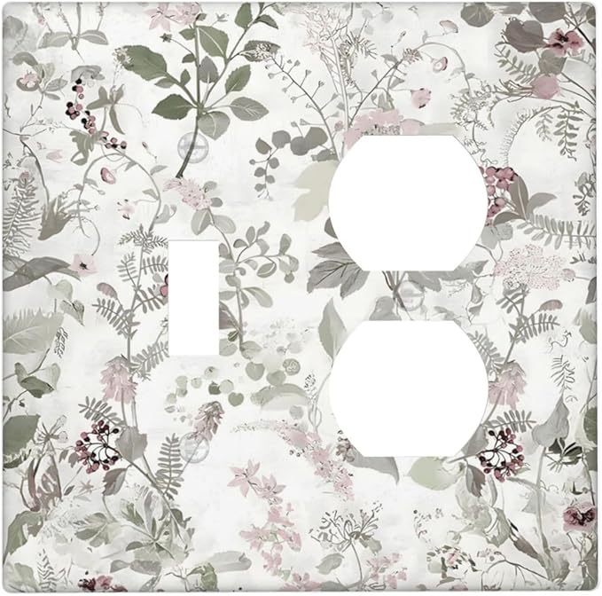 Boho Floral Leaf Vintage Watercolor Flower Wallplates 1 Toggle 1 Duplex Switch Plate Electrical GFCI Faceplate Decorative Light Switch Covers for Farmhouse Bedroom Decor