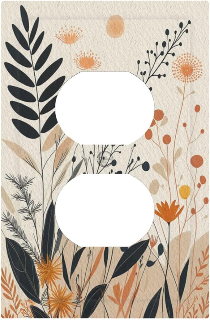 Decorative Outlet Covers Minimalist Floral Boho Botanical Wildflowers 1 Gang Duplex Light Switch Cover Plate Electrical Switch plates Wall Plates Receptacle Covers for Bathroom Bedroom Decor