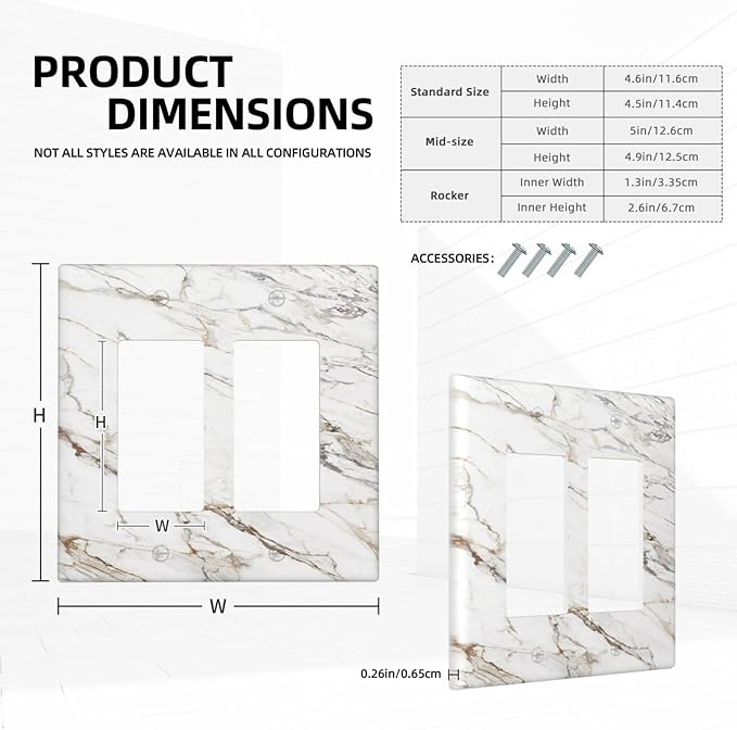 Decorative Outlet Covers White Brown Marble Abstract Modern Luxury 2 Gang Double Rocker Light Switch Cover Decorative Switch plates Electrical Wallplates GFCI Receptacle for Bathroom Kitchen