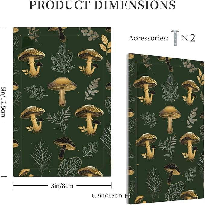 Decorative Light Switch Cover Plate Cute Gold Mushtroom Green Plant Leaf 1 Gang No Device Single Blank Outlet Covers Wall Plates for Electrical Outlets Faceplate for Bedroom Home Decor