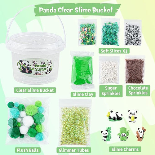 10 FL OZ Panda Clear Slime Bucket, Big Slime Kit with Clay, Slimes Party Favors for Kids, Glimmer Crunchy Slimes Includes 9 Packs of Add-ins, Sensory Experience DIY Toys for Girls and Boys Ages 8-12