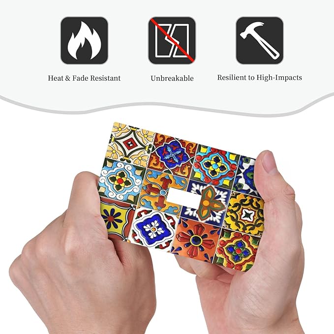 Vintage Colorful Boho Mexican Moroccan Tile Decorative Light Switch Cover 1 Gang Single Toggle Device Electrical Faceplate Switchplates Decorator Outlet Wall Plate for Farmhouse Home Decor