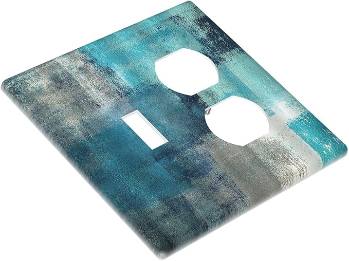Wallplates Teal Blue Modern Geometric Abstract Turquoise Green 1 Toggle 1 Duplex Switch Plate Electrical GFCI Faceplate Decorative Light Switch Covers for living Room Bedroom Decor