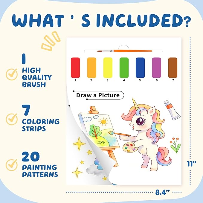 YPLUS Paint with Water Books for Toddlers, Art Craft Toys Watercolor Painting Paper, Gift for Kids Ages 1-3, 2-4, 4-6, Drawing with Brush - Unicorn