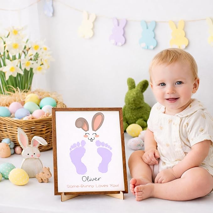 Easter Bunny Footprints, Baby First Easter, Newborn Footprint Kit, Baby Keepsake, Some-Bunny Loves You, Framed Gift for New Mom, Nursery Decor, Infant Memory DIY Footprint Art Display