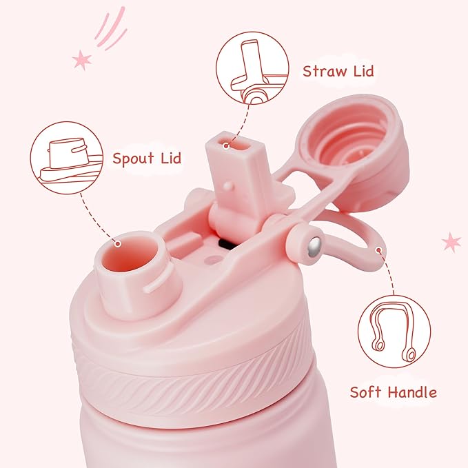 12 oz Kids Water Bottle, 2-in-1 Stainless Steel Vacuum Insulated Water Bottle for Toddler, Leak Proof Spout & Straw, Double Wall Thermal Flask for Boys&Girls, School, Outdoor, Travel (Gradient Red)