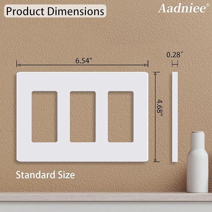 Screwless Decorator Wall Plates, 3-Gang Child Safe Outlet Covers, Standard Size 4.68" x 6.54" Unbreakable Thermoplastic Faceplate for Decor Receptacle Outlet Switch (2 Pack, Gloss White)