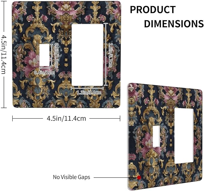 Decorative Outlet Covers Rococo Pink Floral Flower Gold Leaf 2 Gang Light Switch Cover Plate Single Toggle 1 Rocker Wall Plates for Electrical Outlets Switch Plate Covers for Bedroom Decor