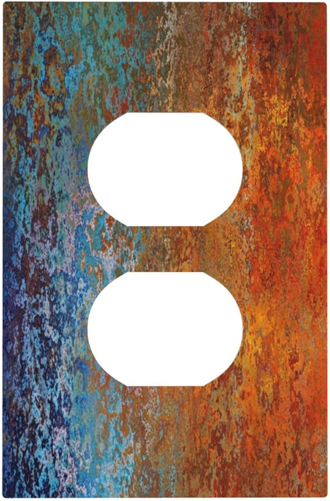 Red/Celestial Blue Rust Colorful Metal Rusty 1 Gang Outlet Plate Duplex Decorative Outlet Covers Electrical Receptacle Lightswitch Faceplate 5" X 3"
