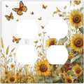 Sunflower Gold Wildflowers Summer Butterfly Outlet Covers 2 Gang Double Duplex Decorative Light Switch Covers Electrical Wallplates Socket Faceplate for Bedroom Living Room Decor