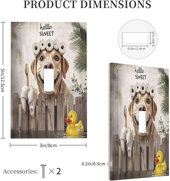Funny Dog Rustic Farmhouse Wooden Fence Labrador Decorative Light Switch Cover 1 Gang Single Toggle Device Electrical Faceplate Switchplates Decorator Outlet Wall Plate For Kids Room Bathroom Decor