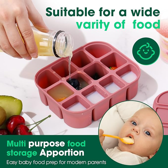 Mimorou 3 Pack Baby Food Freezer Tray with Lids 2.8 oz x 12 Cups Silicone Baby Food Storage Container Ice Cube Freezer Molds for Homemade Vegetable Fruit Purees Snack(12 Cups,Green, Blue, Red)