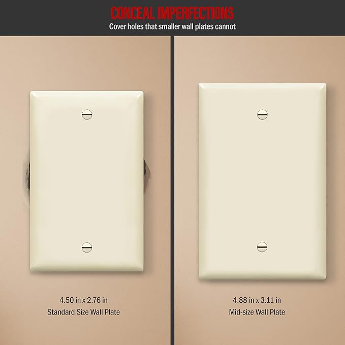 ENERLITES Blank Device Wall Plate, Gloss Finish, 1-Gang 4.88" x 3.11", Mid-Size, Unbreakable Polycarbonate Thermoplastic, UL Listed, 8801M-LA, Light Almond (Pack of 1)