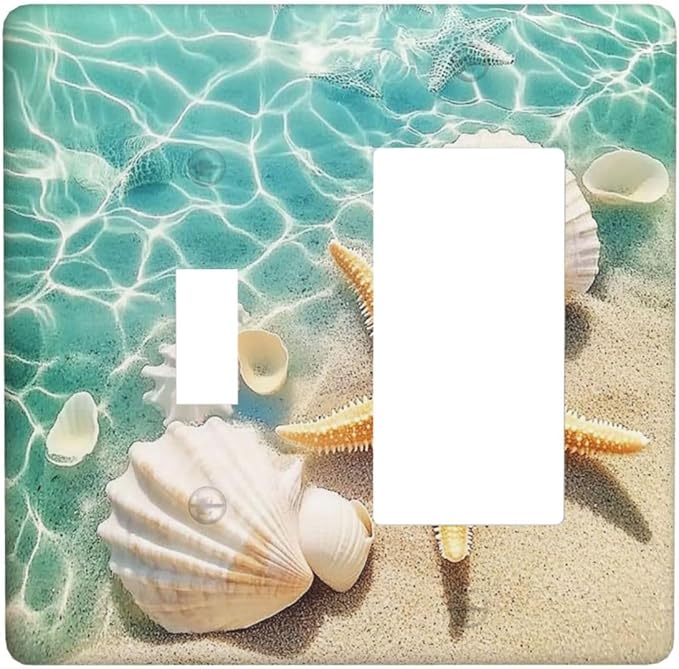 Outlet Covers Sea Shells And Star Fish In Ocean Beach 1 Toggle 1 Rocker Combination Decorative Wall Plate Electrical Switch Plates Light Switch Cover Plate For Bathroom Home Decor