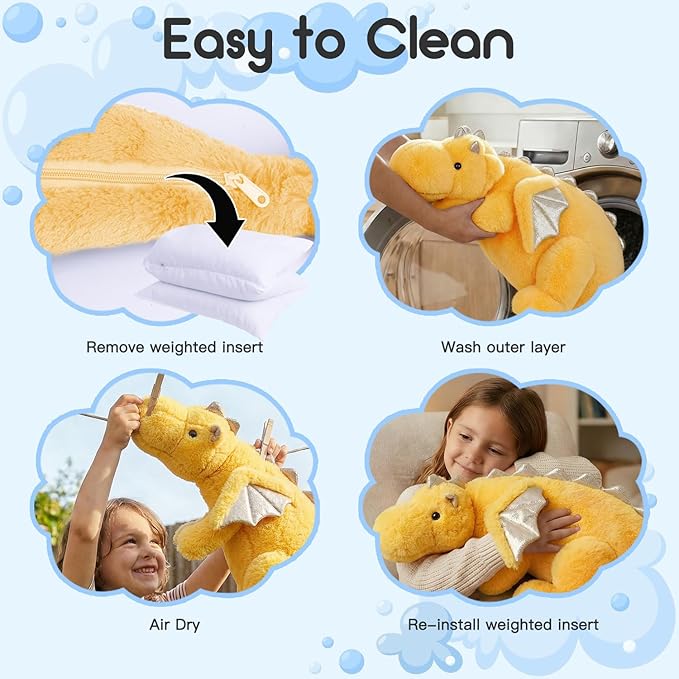 ARELUX Giant Weighted Winged Dragon Plush Toy - 35.4" 5lbs Soft Stuffed Animal, Pterosaur Plushie Fuzzy Dinosaur Pillow Plushies Cuddly Removable and Washable Yellow
