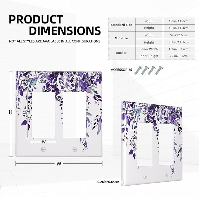 Decorative Outlet Covers Purple Eucalyptus Boho Olive Leaves Country 2 Gang Wall Plate Cover Double Rocker Decora Light Switch Covers Plate Dual Electrical GFCI Switch Plate Cover