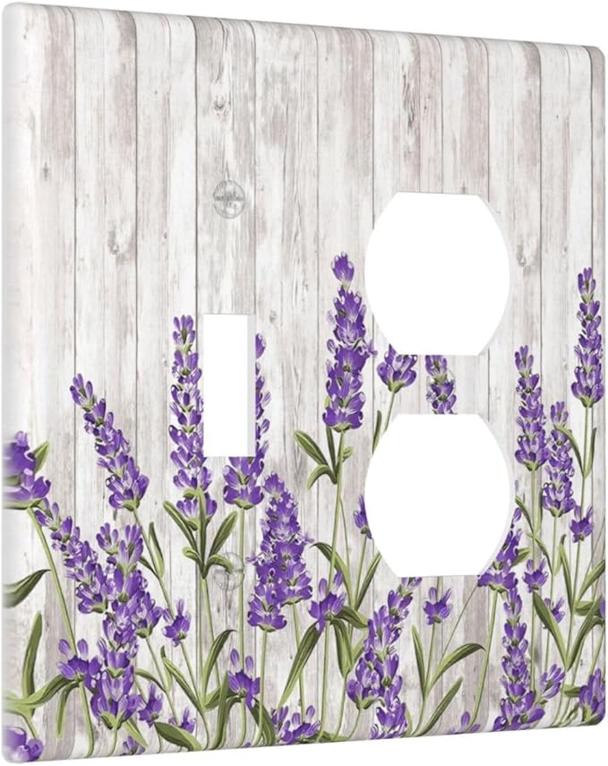 Purple Lavender Rustic Wooden Flowers Floral Plant Wallplates 1 Toggle 1 Duplex Switch Plate Electrical GFCI Faceplate Decorative Light Switch Covers for Farmhouse Living Room Decor