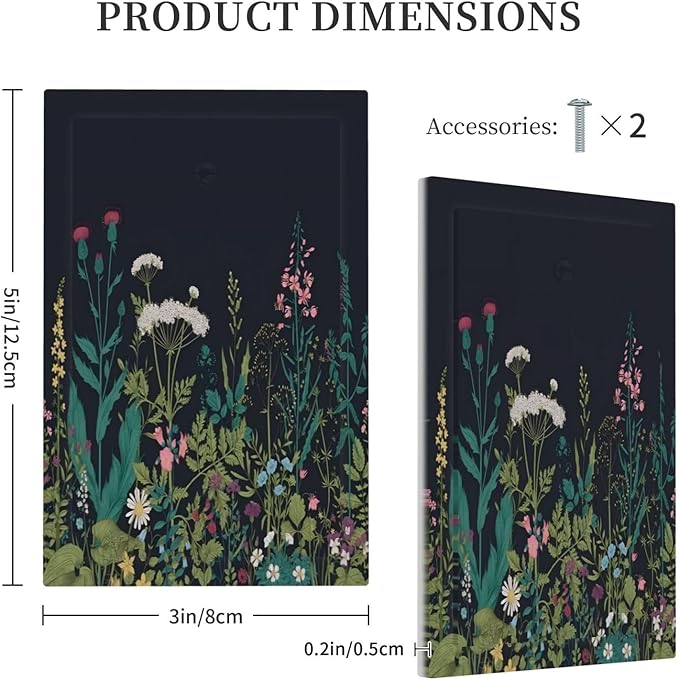 Boho Garden Flowers Weeds Floral Wildflowers Light Switch Cover Plate 1 Gang No Device Blank Electrical Wall Plates Faceplate Decorative Switch Plate Covers for Bedroom Living Room Decor